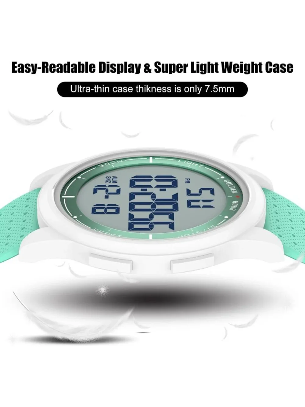 Men's Green Rubber Strap Ultra-Thin Minimalist Sports Waterproof Digital Watch